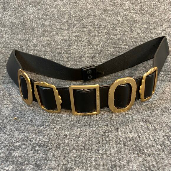 Karl Lagerfield Womens Size 14 Black Gold Leather Elastic Geometric Shape Belt main image 6
